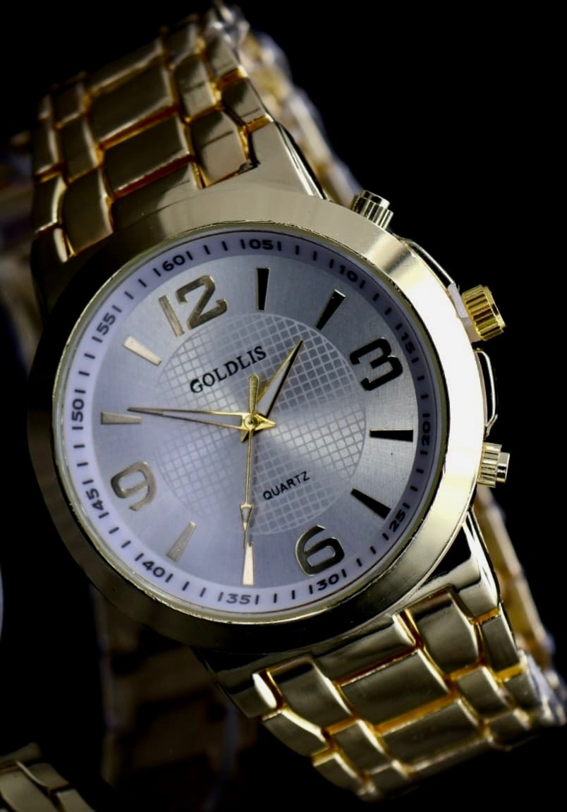 GOLDLIS HERREN ARMBANDUHR QUARZ ANALOG DAILY WATCH 44MM NEU GOLDFARBEN0