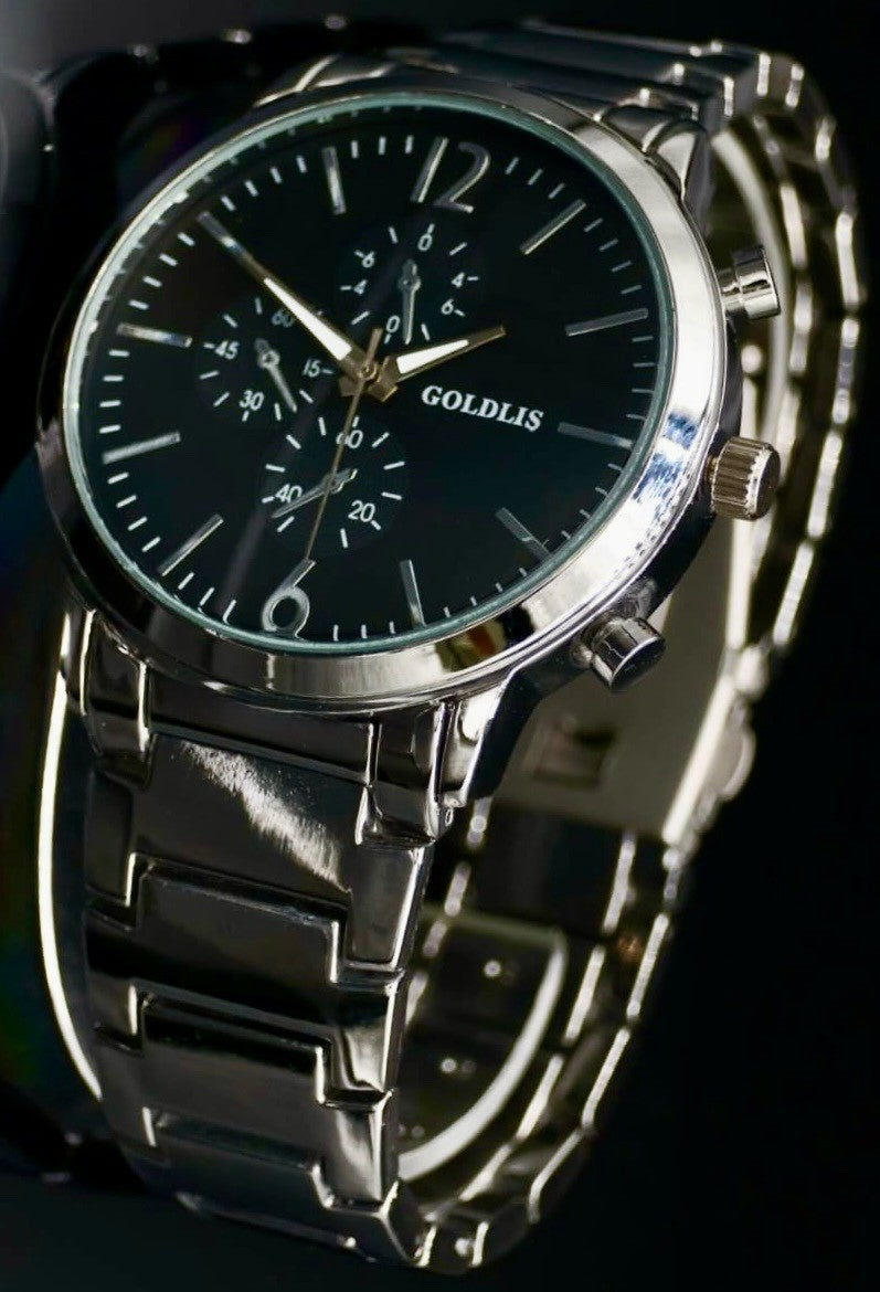 Herren Armband Männer Uhr Schwarz Silber Farben Chrono Look ** NEU **1