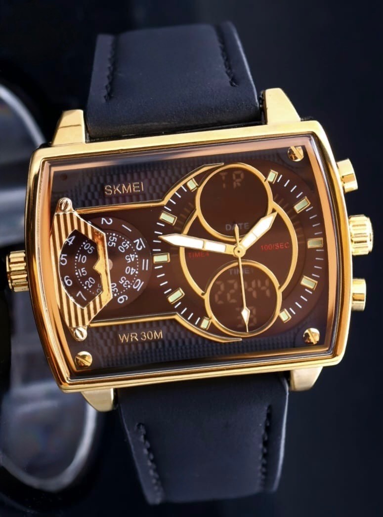 Sportliche Digital & Analog Herren Männer Uhr Armbanduhr Alarm Lederband NEU0