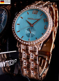 Excellanc Damen Frauen Armband Uhr Blau Roségold Farben Damenuhr Strass *NEU*0