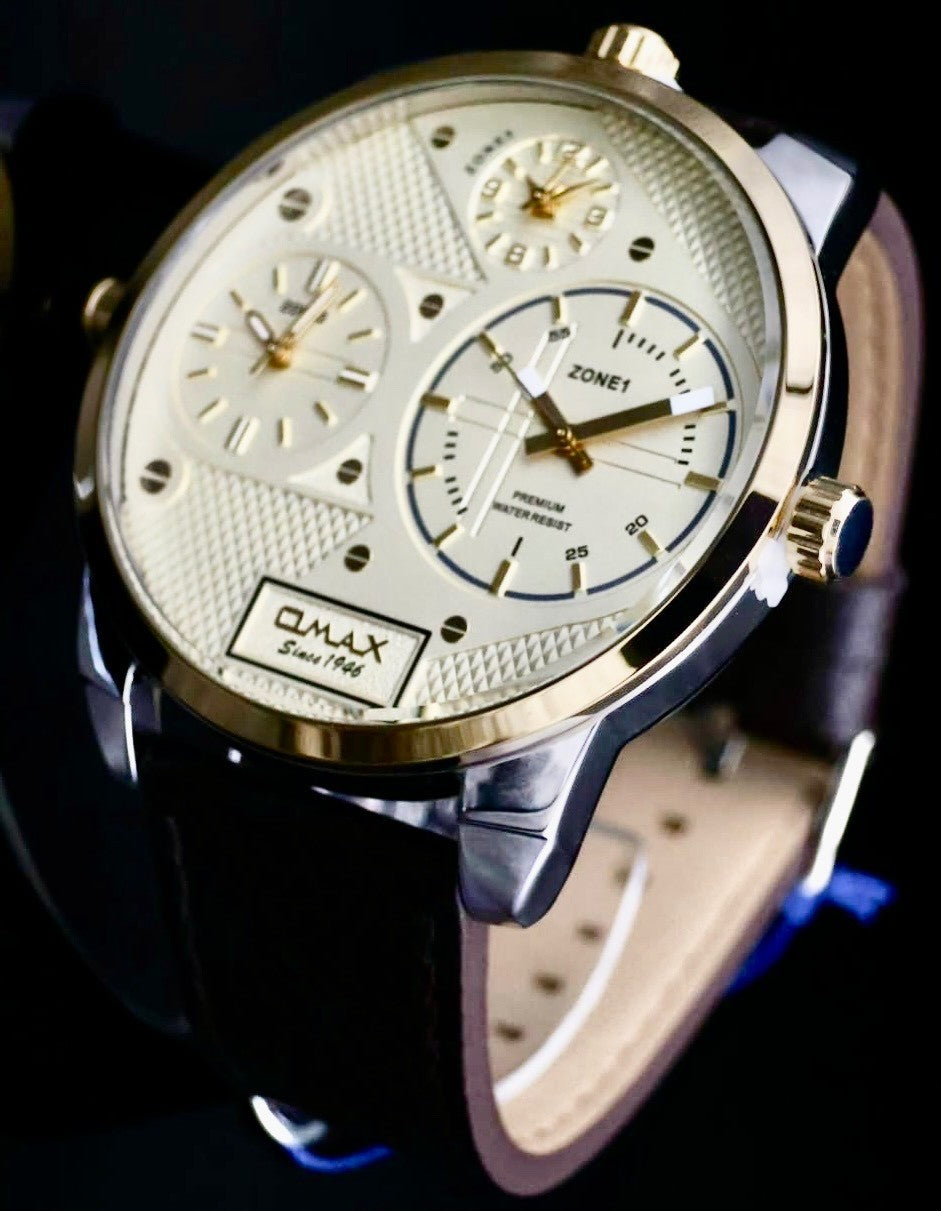 Omax XXL Monster Watch Herren Armband Uhr  Dual Triple Timer 3 Zeitzonen Neu **0