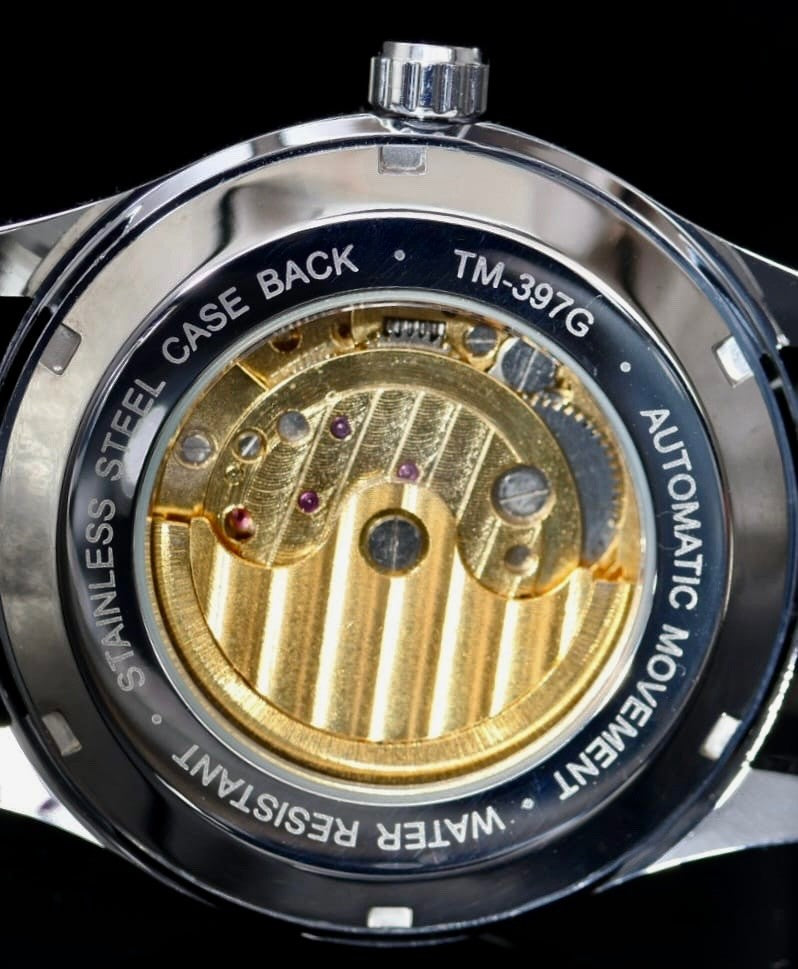 Winner Herren Automatik Uhr Herrenuhr Gold Schwarz Farben mit offenem Uhrwerk 012