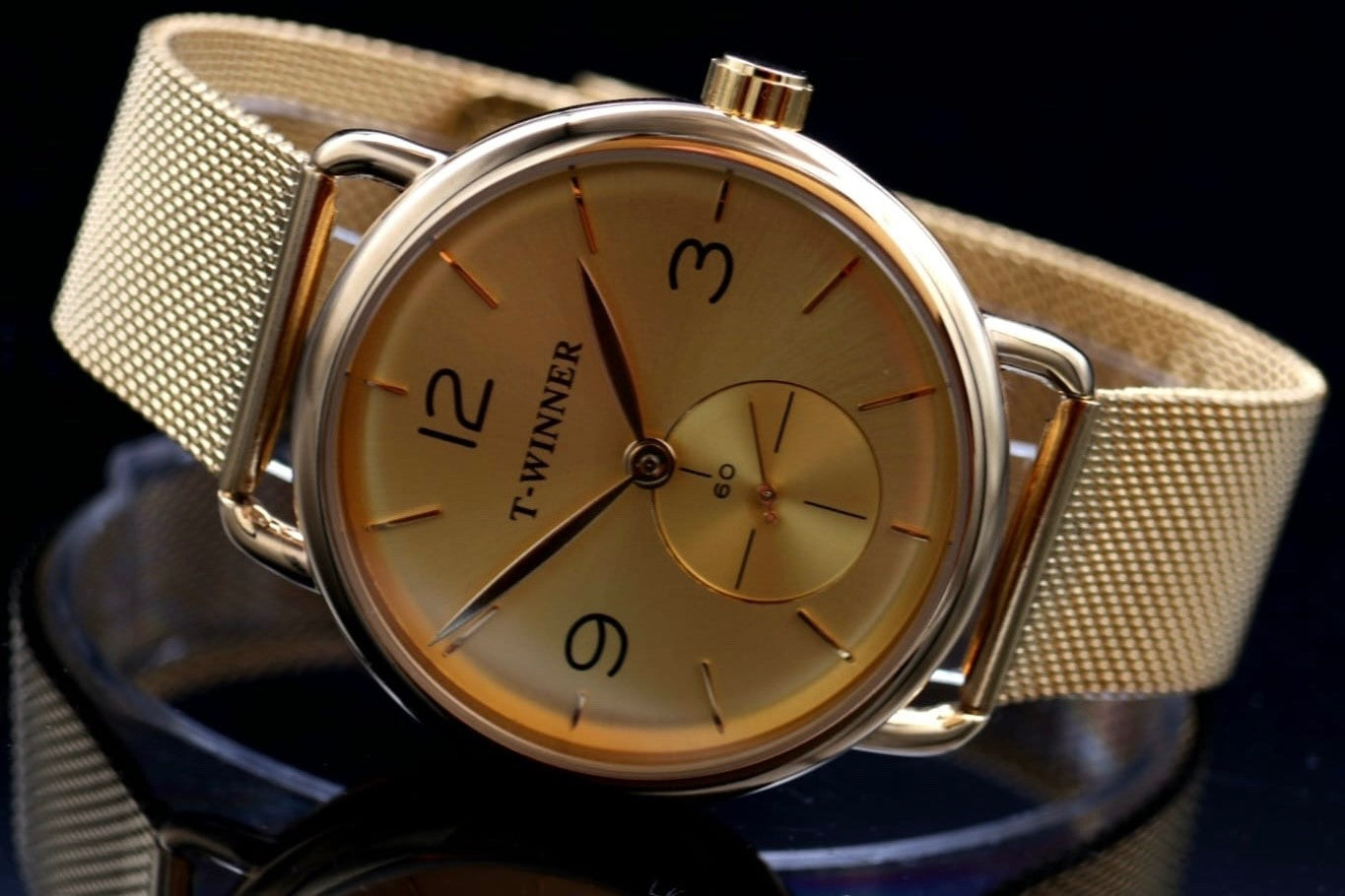 T-Winner Herren Automatikuhr Gold Farben Mechanisch Melanaise Armband Uhr Neu1