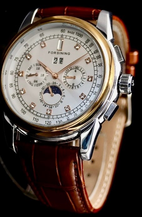 Super Edle Forsining Herren Männer Automatik Uhr Weiß Braun Farben Lederarmband0