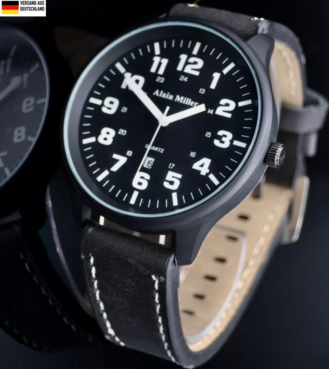 Alain Miller Herren Männer Armband Uhr Schwarz Farben Herrenuhr Datumsanzeige0