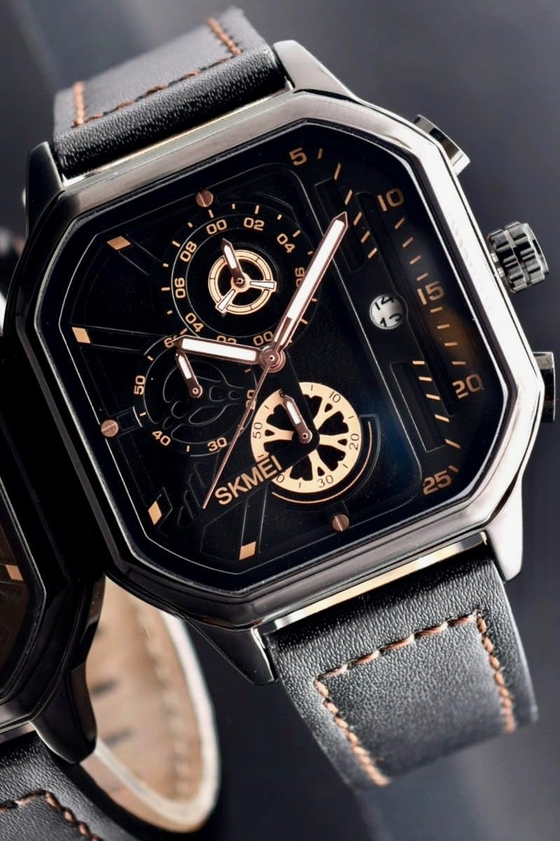 Herren Chronograph SKM Armband Uhr 44x44mm Edelstahl Datumsanzeige Stoppfunktion0