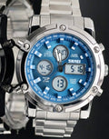Digital & Analog Herren Männer Uhr Armbanduhr Sport Design Blau Silber 48mm NEU0