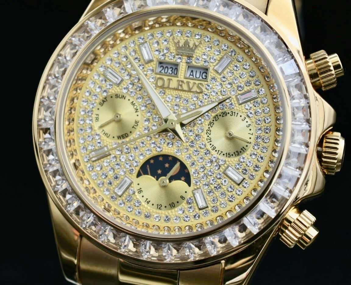 OLEVS Herren Automatik Uhr Herrenuhr Edelstahl Band Goldfarben Neu mit Kalender2