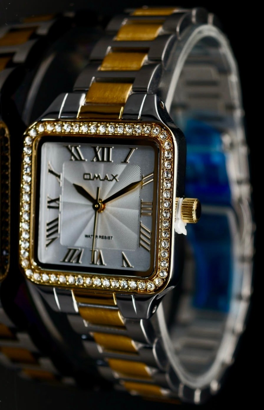 Mega Edle Omax Damen Armband Uhr Bicolor Damenuhr Strass IP Veredelt NEU0