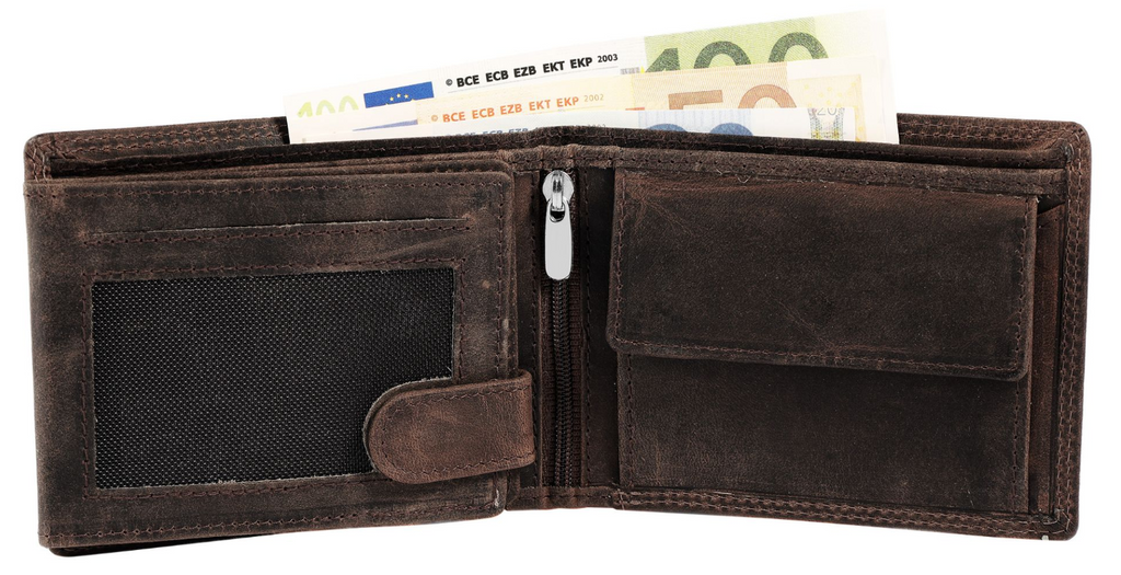Akzent Leder Geldbörse RFID Schutz Echtleder Portemonnaie Geldbeutel Truck Braun1