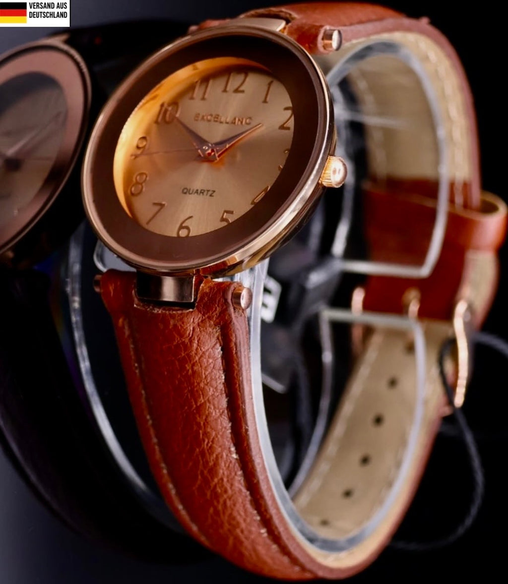 Excellanc Damen Frauen Armband Uhr Bronze Braun Farben Damenuhr Slim0