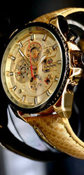 Exklusive Herren Automatik Uhr Herrenuhr Gold Farben mit Datumsanzeige, Kalender0