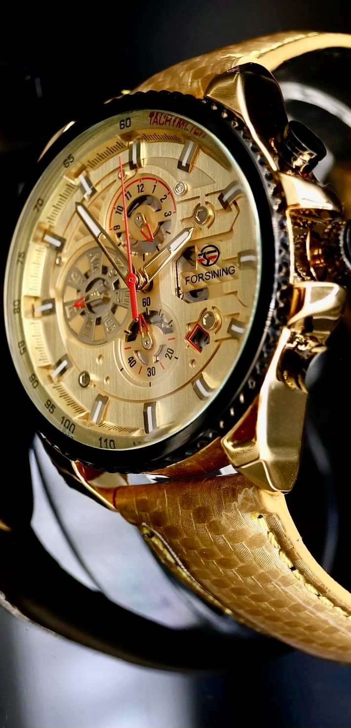 Exklusive Herren Automatik Uhr Herrenuhr Gold Farben mit Datumsanzeige, Kalender0