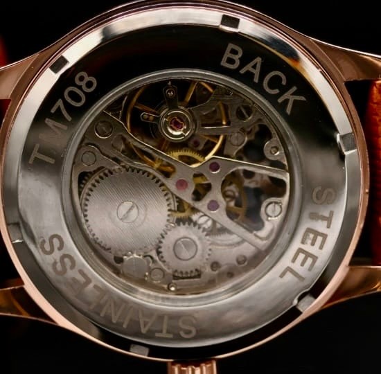 Exklusive Damen Herren Handaufzug Uhr sichtbares Uhrwerk mit Lederband3