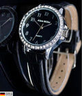 Alain Miller Damen Frauen Armband Uhr Schwarz Silber Farben Damenuhr Crystal 050