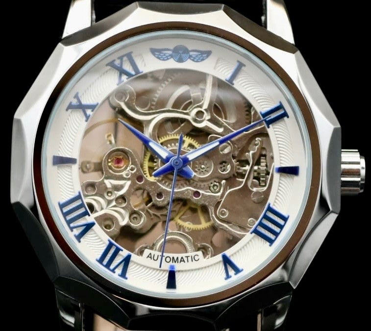 Klassische Herren Männer Automatik Uhr Silber Schwarz Farben mit Lederarmband #1