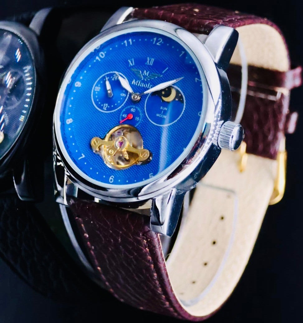 Edle Minoir Firmi Herren MännerUhr Automatikuhr mit offener Unruh und Glasboden0