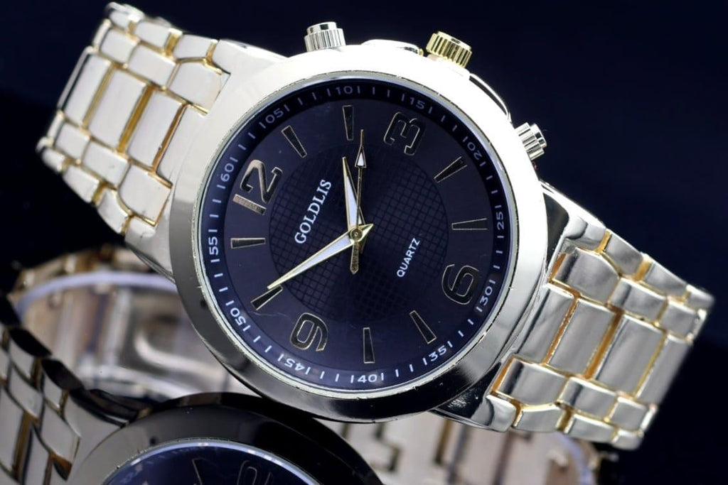 GOLDLIS HERREN ARMBANDUHR QUARZ ANALOG DAILY WATCH 44MM GOLDFARBEN NEU1