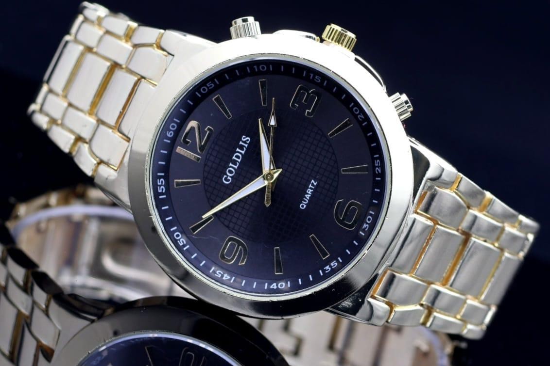 GOLDLIS HERREN ARMBANDUHR QUARZ ANALOG DAILY WATCH 44MM GOLDFARBEN NEU1