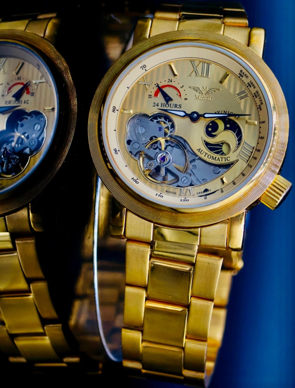 Mega Edle Herren Männer Uhr Automatik Armbanduhr Minoir Herrenuhr Gold Farben 040