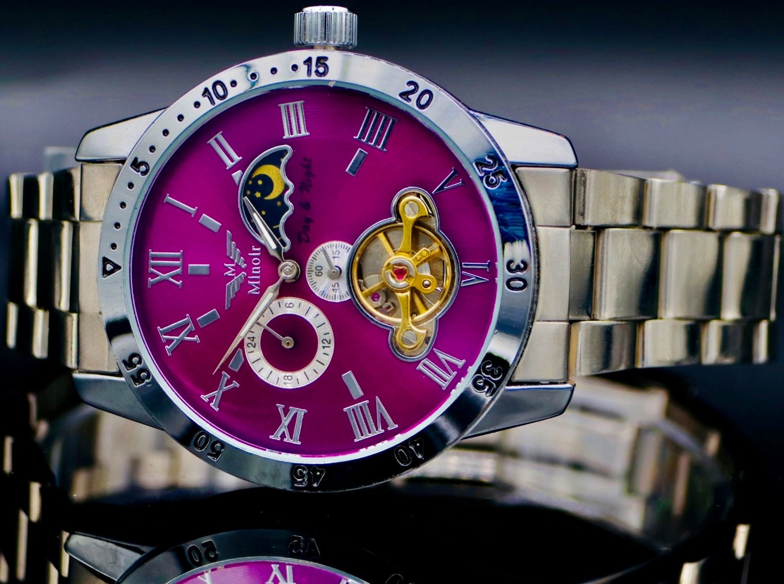 Mega Edle Minoir Automatikuhr Armbanduhr Herrenuhr Damenuhr Luxus Automatik Pink1