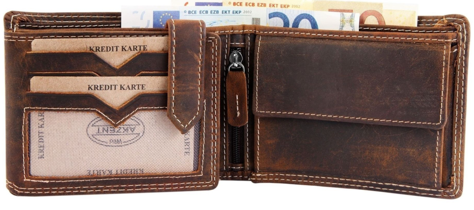 Akzent Rinds Leder Geldbörse Echtleder Portemonnaie Geldbeutel Querformat NEU1