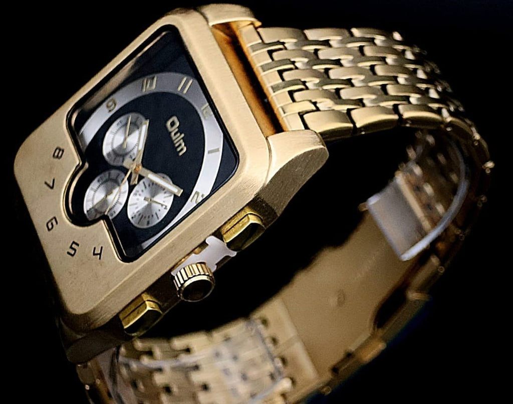 Edle Herren Watch Armband Uhr Schwarz Gold Farben Männer Herrenuhr Chrono Look #1