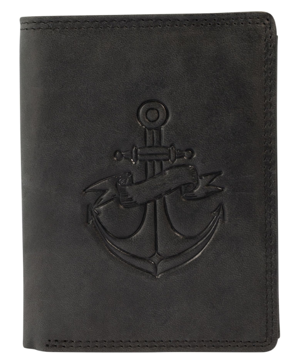 Akzent Leder Geldbörse RFID Schutz Echtleder Portemonnaie Anker Motiv Schwarz0
