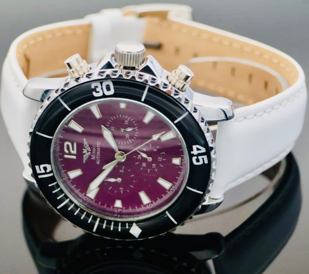 Edle Herren Minoir Automatikuhr Armbanduhr Herrenuhr mit Lederband # Top Design1