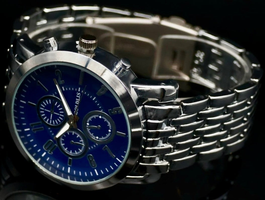 Mega Edle Herren Armband Männer Uhr Silber Blau Farben Analog Quarz * NEU * 551