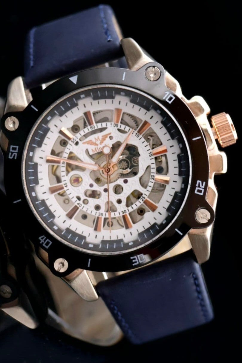 Minoir Herren Uhr Automatikuhr Armbanduhr Herrenuhr Lederband B-WARE0