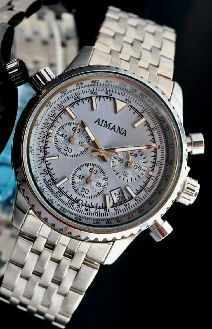 AIMANA - HERREN - CHRONOGRAPH - DATUM -  STOPPFUKTION - EDELSTAHL - 44MM - NEU0