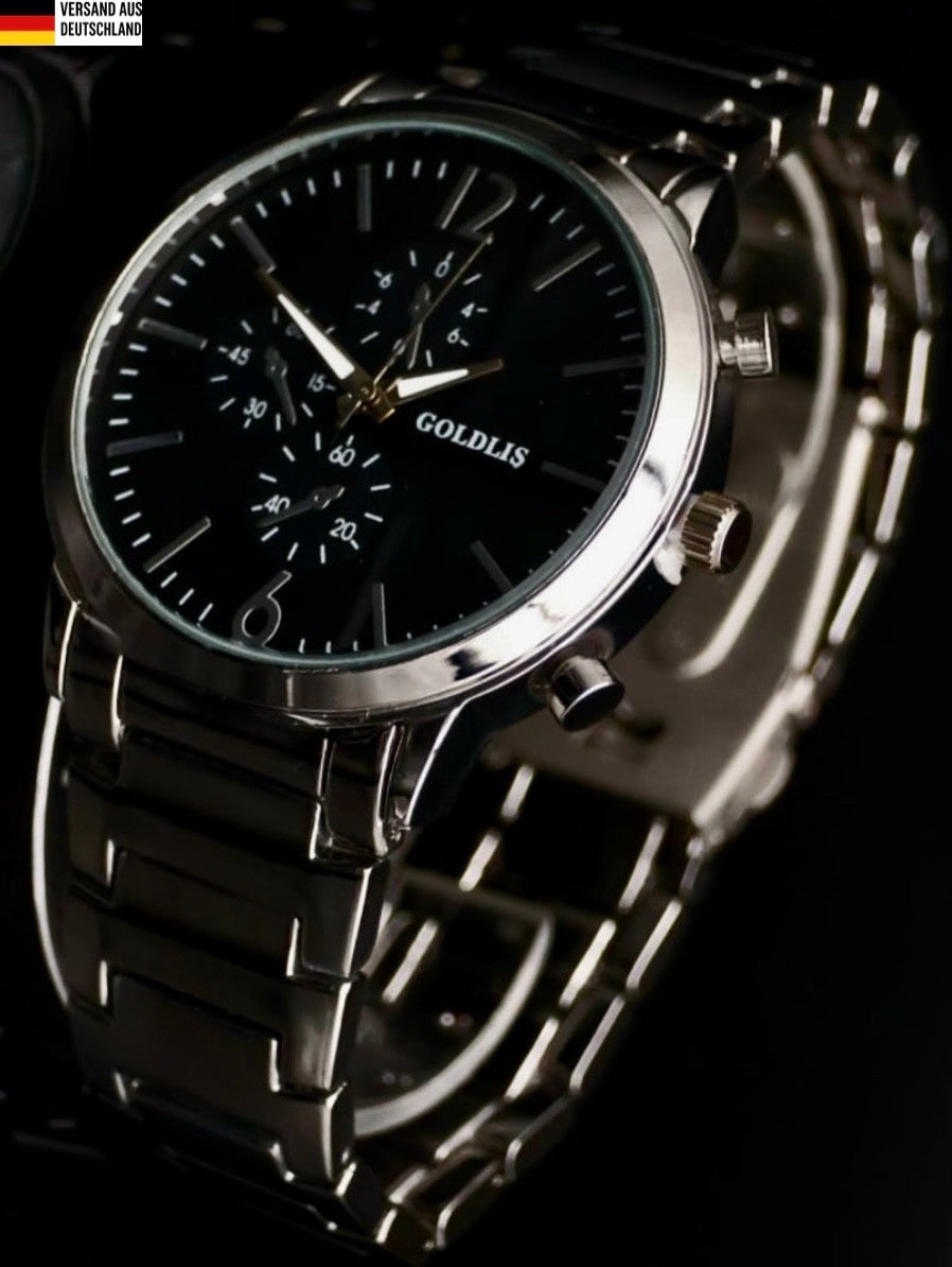 Edle Herren Armband Männer Uhr Silber Schwarz Farben Analog Quarz * NEU **0