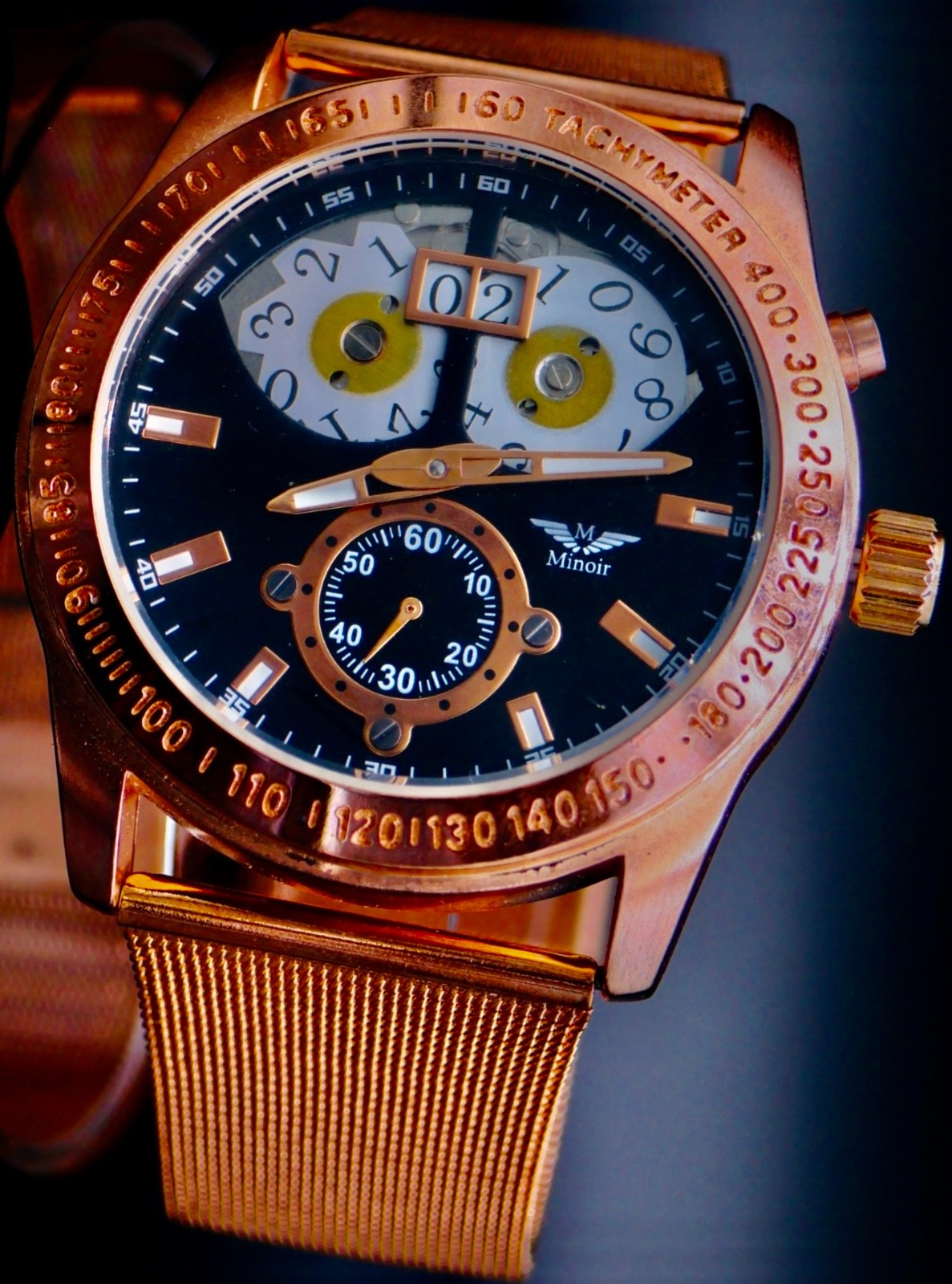 Minoir Herren Uhr Automatikuhr Armbanduhr Rosé Farben Herrenuhr Datumsanzeige 010