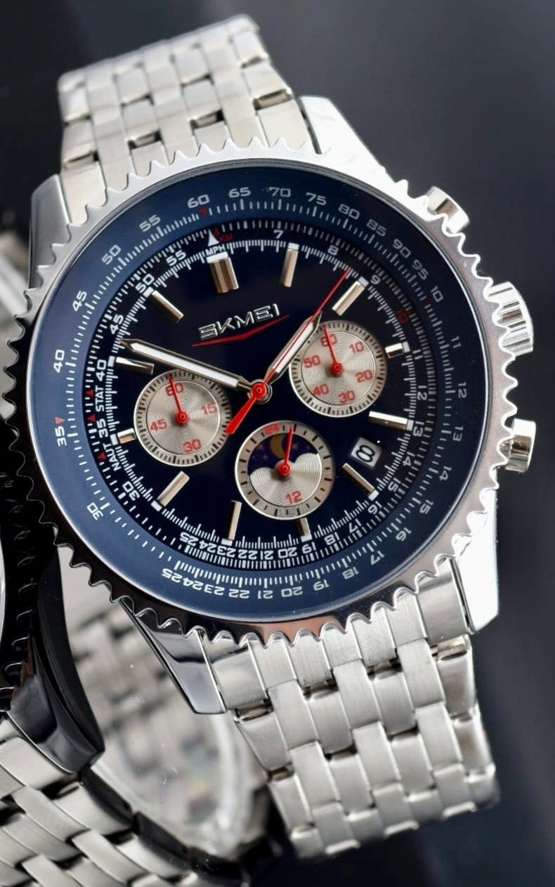 HERRENUHR - SKM - CHRONOGRAPH - STOPPUHR - DATUM - EDELSTAHL - BLAU - 48MM - NEU1