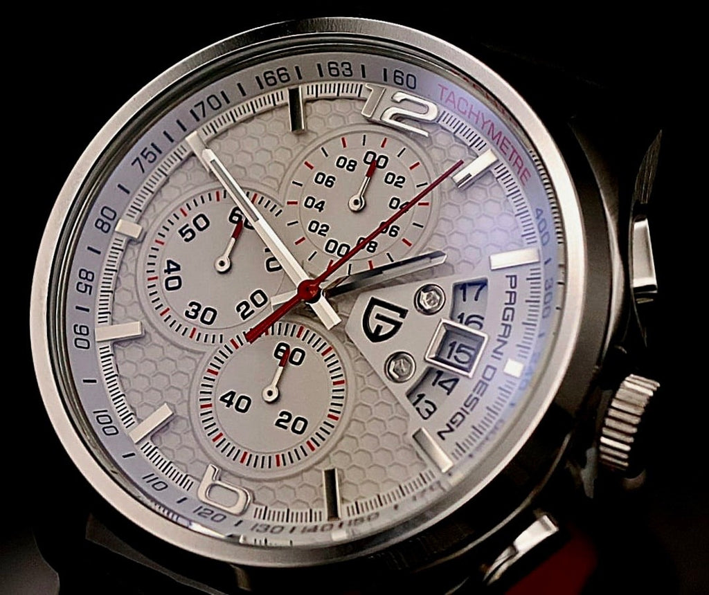 Sportliche PAGANI Herren Männer Armband Uhr Multifuktion Schwarz Rot Farben3