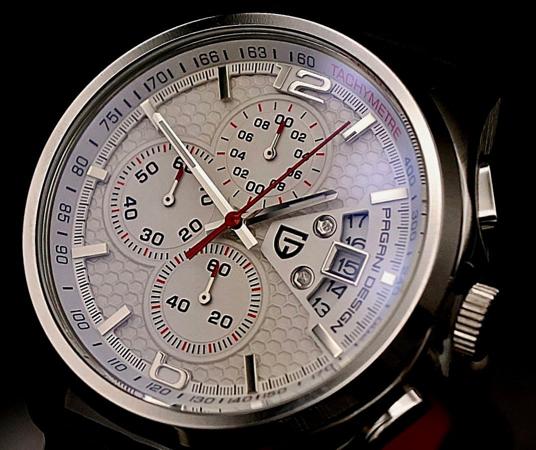 Sportliche PAGANI Herren Männer Armband Uhr Multifuktion Schwarz Rot Farben3