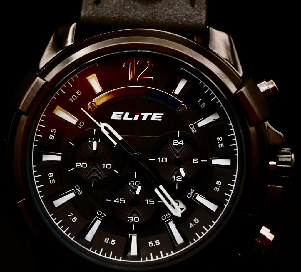 Mega Edle Elite Herren Armband Uhr Chronograph Datum Schwarz NEU2