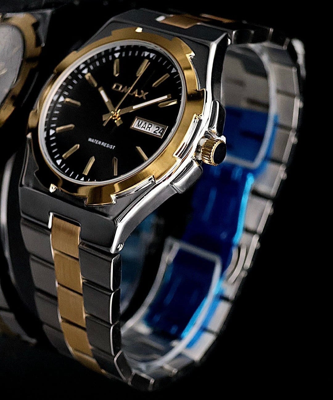 Omax Herren Armband Uhr Datum Herrenuhr IP Veredelt Silber Gold Schwarz Farben1