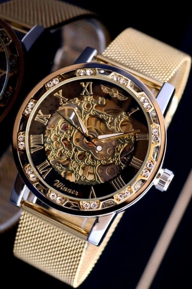 WINNER - HERREN - UHR - MECHANISCH - HANDAUFZUG - MESHBAND - GOLD - 42MM1