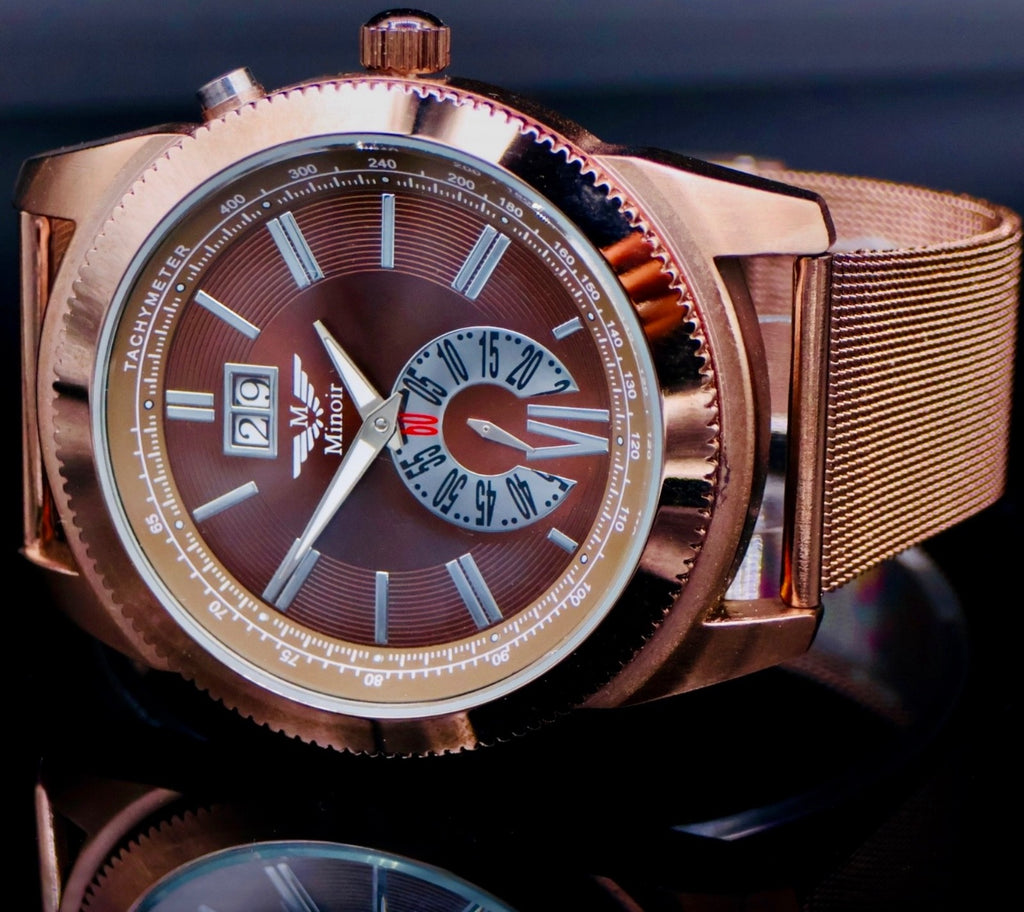 Minoir Herren  Automatik Armbanduhr Herrenuhr mit Datumsanzeige & Glasboden1