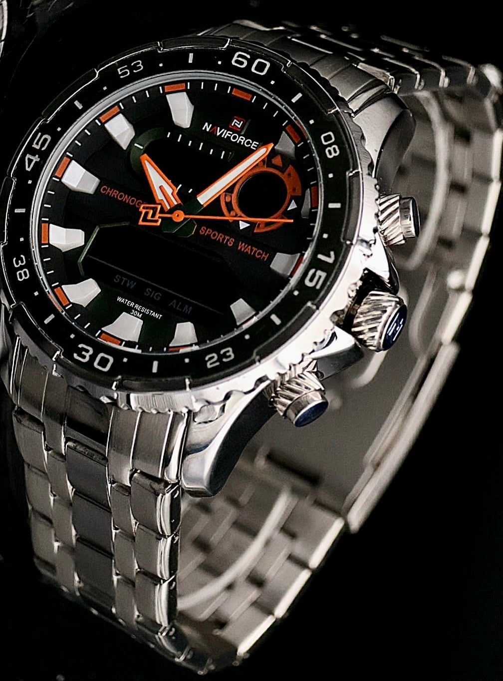 Sportliche Digital & Analog Uhr Armbanduhr Grün Silber Farben Stoppfunktion0