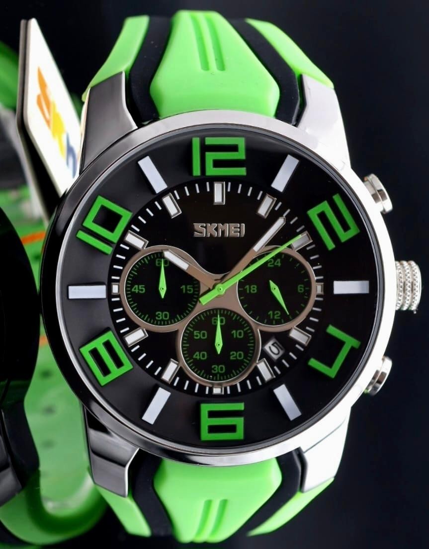 SKM - HERREN - UHR -  CHRONOGRAPH - GRÜN - DATUM - SILIKON - 50MM - SPORT0