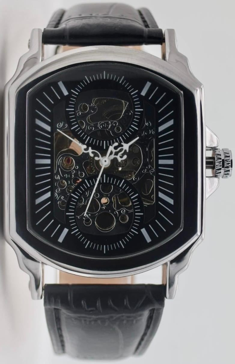 CAROTIF - AUTOMATIK - SKELETT - WATCH - TAG/NACHT ANZEIGE - SCHWARZ- LEDER - NEU0