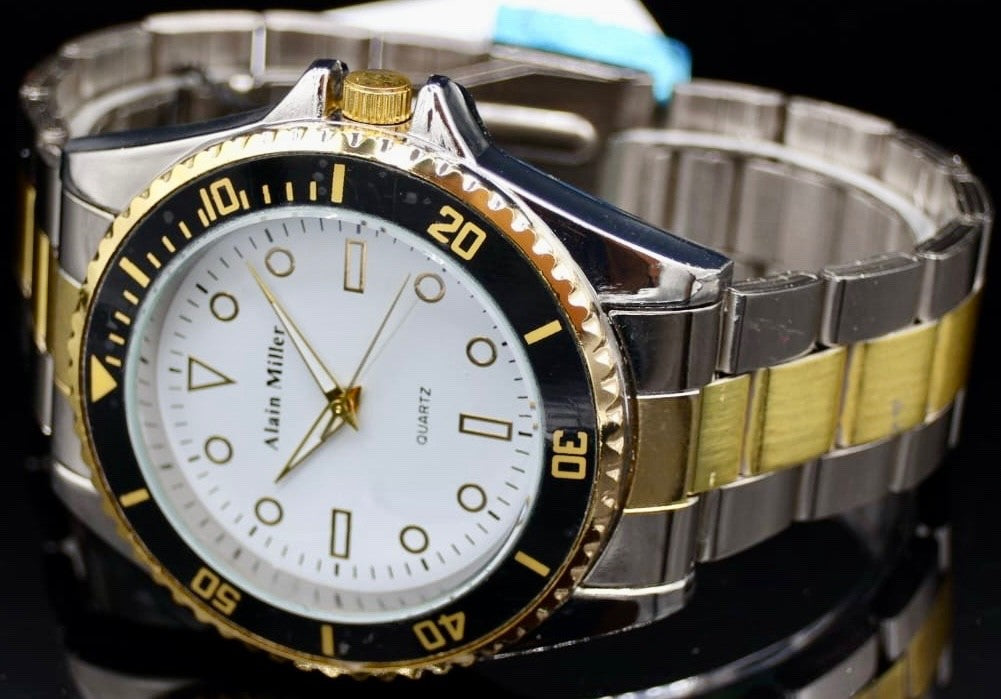 Alain Miller Herren Armband Männer Uhr Bicolor Silber Gold Schwarz Farben1