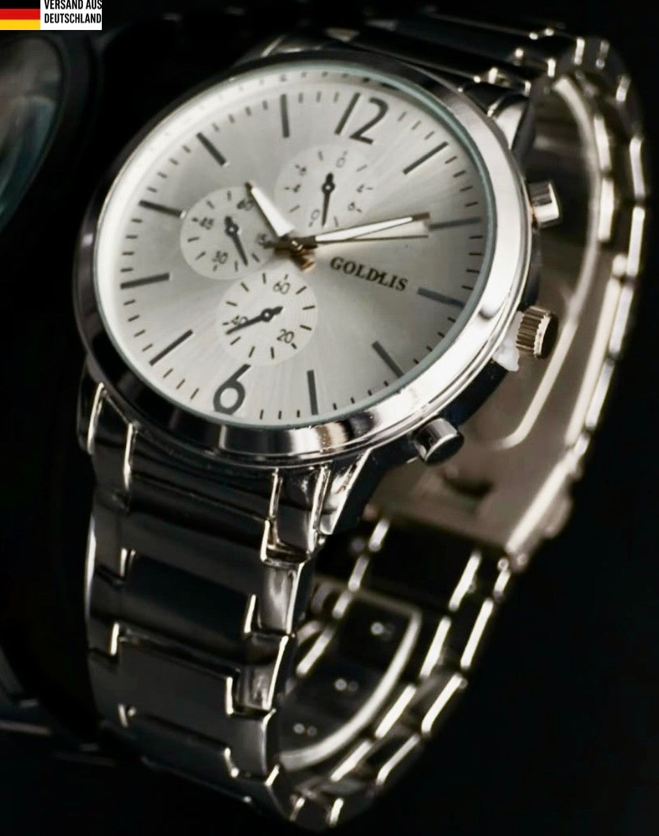 Edle Herren Armband Männer Uhr Silber Farben Chrono Look NEU *48*0