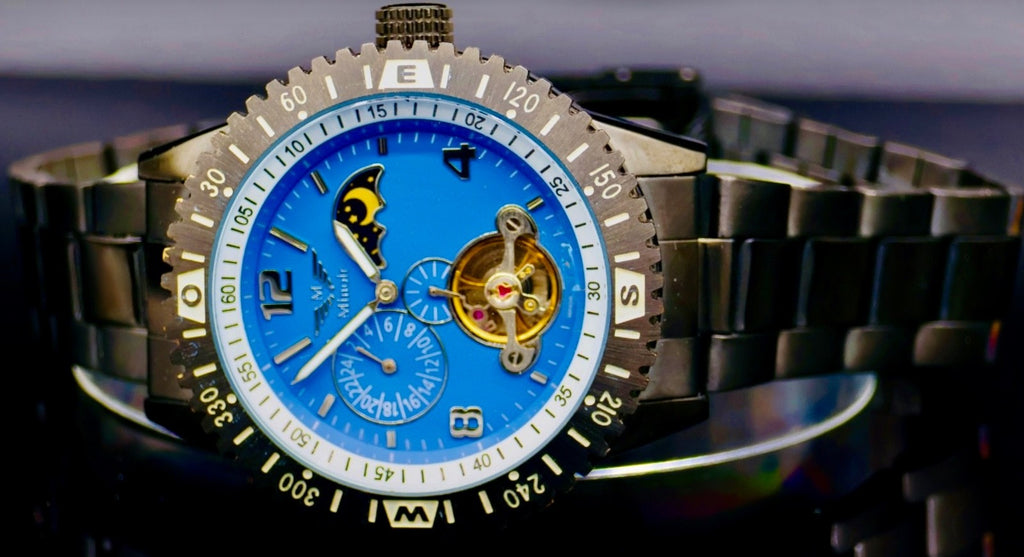 Minoir Herren Männer Uhr Automatikuhr Armbanduhr Herrenuhr Blau Silber Farben1