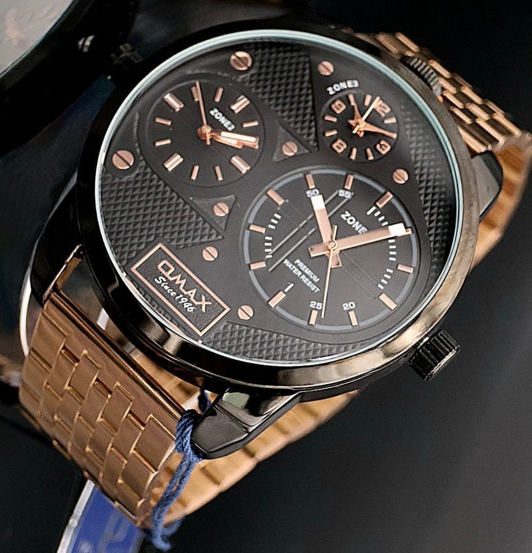 XXL Omax Monster Watch Herren Armband Uhr  Dual Triple Timer 3 Zeitzonen NEU *730