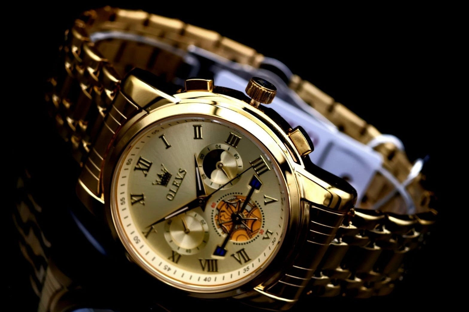 Herren Männer Armband Uhr Chronograph Stoppuhr Datum Gold Farben NEU * 761