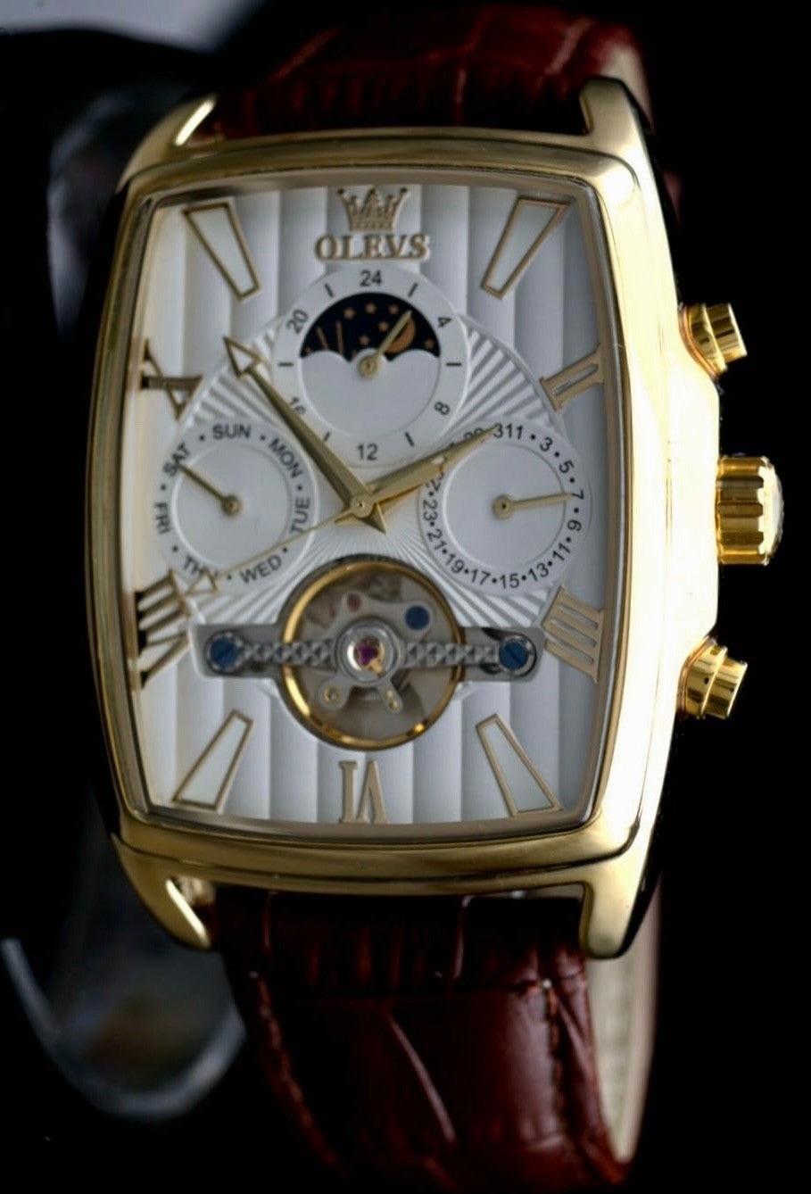 OLEVS  Automatik Herren Männer Armband Uhr Automatikuhr Gold Braun Farben Neu0